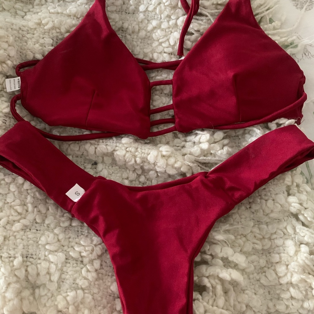 Two piece red thong bikini